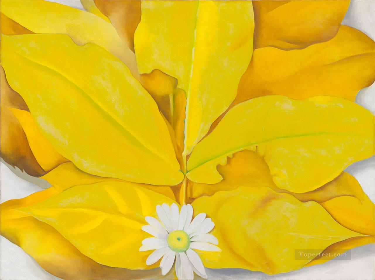 Yellow Hickory Leaves with Daisy Georgia Okeeffe American modernism Precisionism Oil Paintings